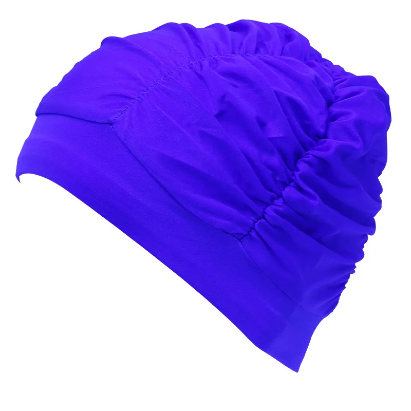 Сексуальная шапочка для плавания, женская шапка для плавания с длинными волосами, одноцветная шапка для активного отдыха, драпировка стретч для купания, спортивная шапка для девушек - Цвет: Синий
