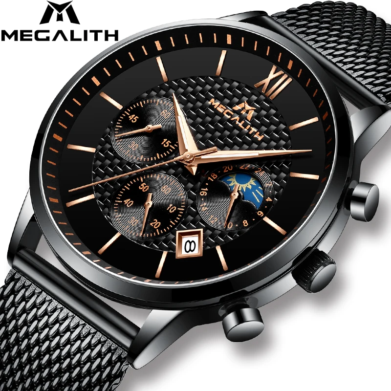 

MEGALITH Top Brand Luxury Watches For Mens Waterproof Date Analogue Watch Fashion Sport Steel Mesh Strap Quartz Watch Men Clock