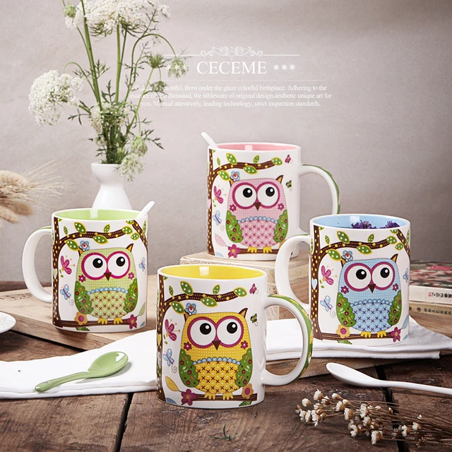 Hot New Zakka Creative Cute Cartoon Ceramic Breakfast Cup Mug Coffee Milk  Tea Mugs Colorful Animal Owl Gifts Tazas Sublimation - Mugs - AliExpress