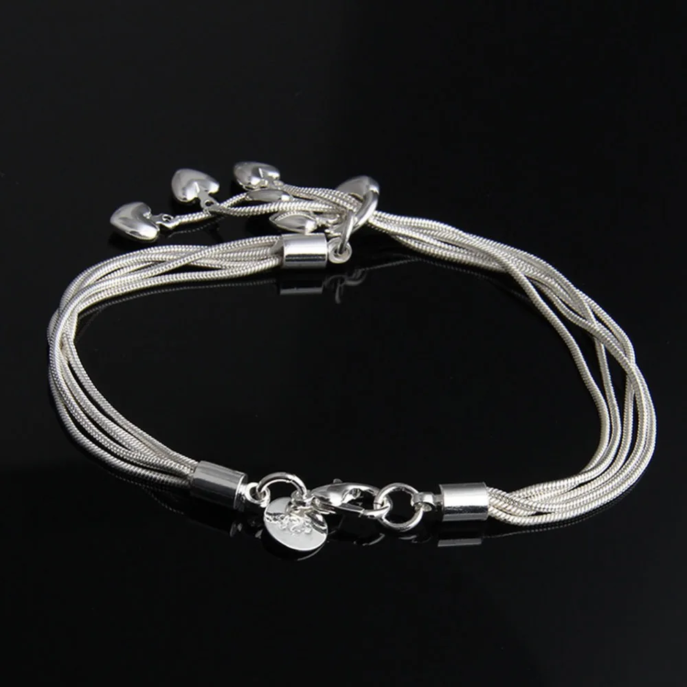 Women Silver Plated Lobster Clasp Snake Chain Bracelets Fit Charm 19cm