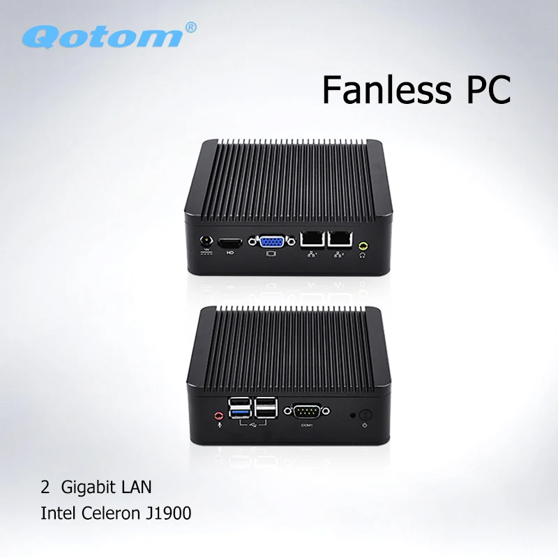 Qotom Barebone мини-компьютер PC 2 * ethernet Nano Mini-itx J1900 ubuntu, мини-ПК с Linux Dual Lan безвентиляторный промышленный Мини компьютер сервер