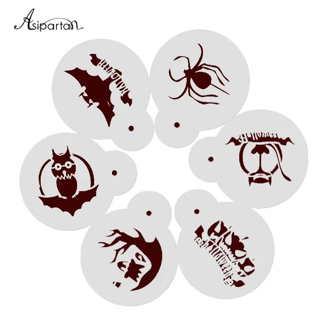 Asipartan 6pcs Owl Bat Tree Coffee Pull Flower Mold Cake Asipartan 6pcs Owl Bat Tree Coffee Pull Flower Mold Cake Decorating Tool Cookie Stencil Spray Diy Bakeware