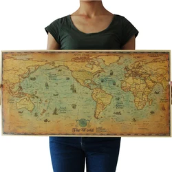 Carte du monde de Voyage en papier Kraft, classique, rétro, pour l'école et le bureau, E04 