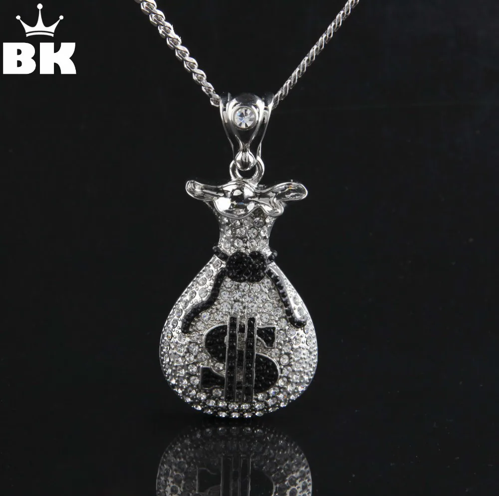 Hip Hop Antique Silver Color Money Bag Pendant For Men Women Bling