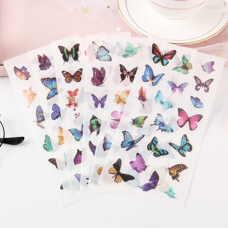 6 листов элегантные бабочки Васи бумага декоративные наклейки, Канцтовары декор для компьютера