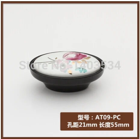 

Size 55*31mm Oval shape Ceramic knob Furniture knob drawer knob black color with tulip flower print