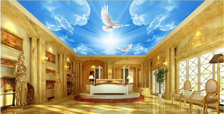 

Пользовательские 3d потолочные фотообои с голубым небом и белыми облаками, 3d настенные потолочные фрески для спальни, 3d потолочные обои для спальни