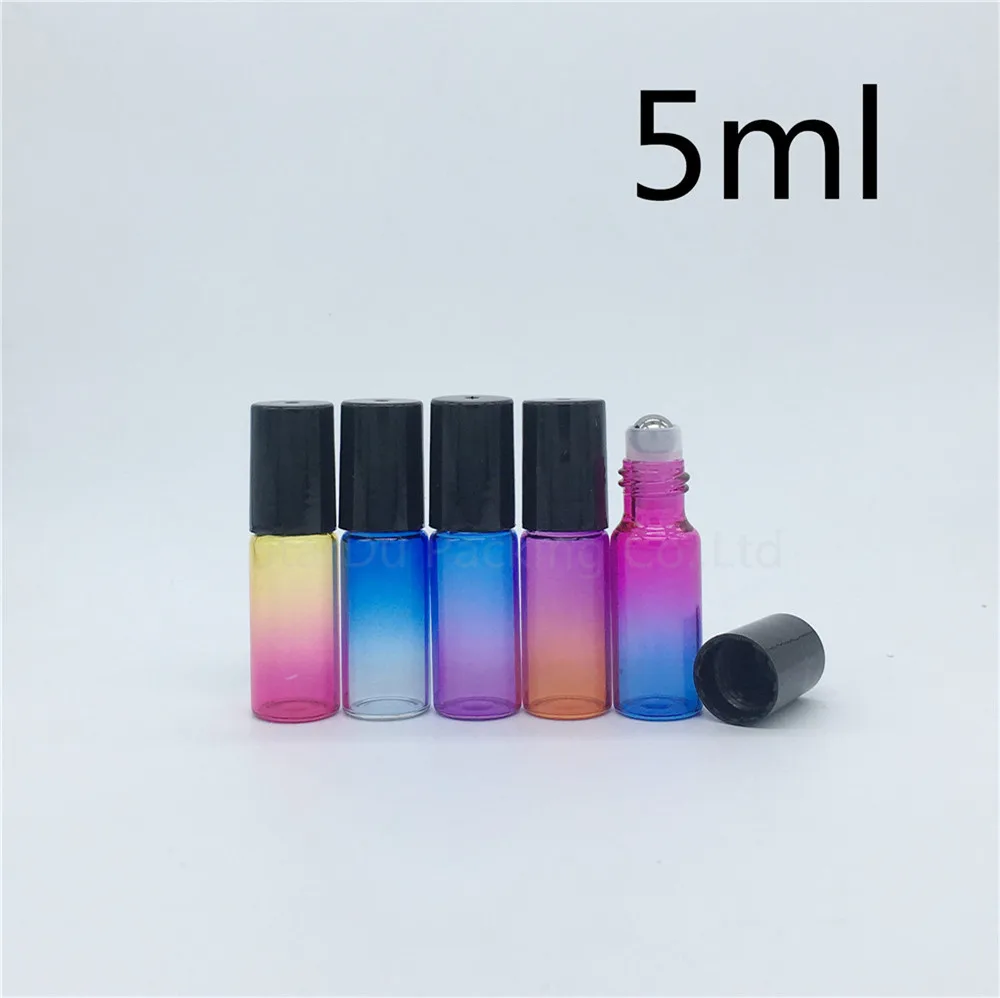 

100pcs/lot 5ml colour roll on perfume bottle, 5ml essential oil rollon bottles, Gradient color glass roller container