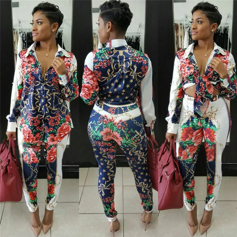 

Sexy Sweat Suits Two Piece Sets Tracksuit Women Casual Long Sleeve Autumn Print T-shirt Tops and Full Length Pants 2 Pcs Outfits