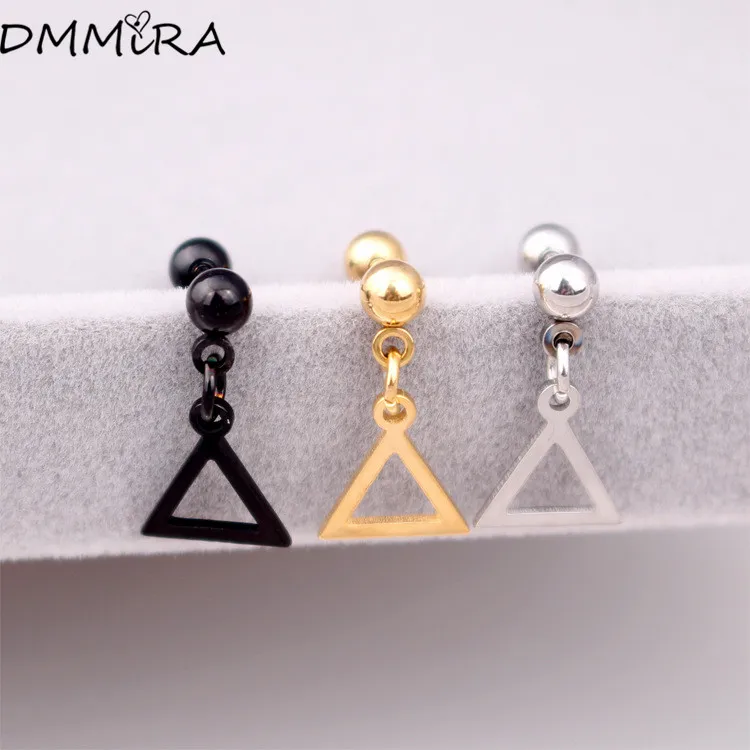 Fashion Women Men Punk Color gold Black Triangle Titanium Steel Round Ball Hollow Chain Earrings Brincos Jewelry | Украшения и