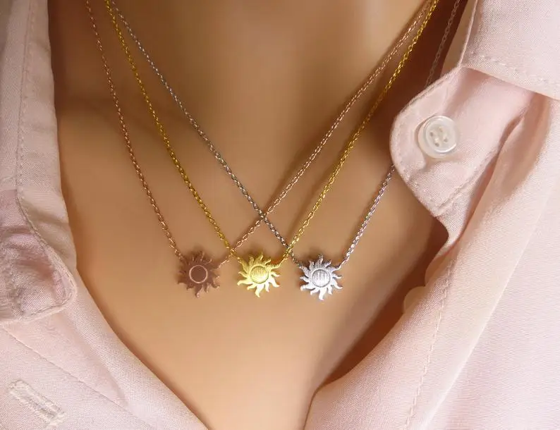 Minimalism Sun Necklaces For Women Rose Gold Jewelry Friendship Gift Stainless Steel Long Chain Sunburst Necklace Collier Femme