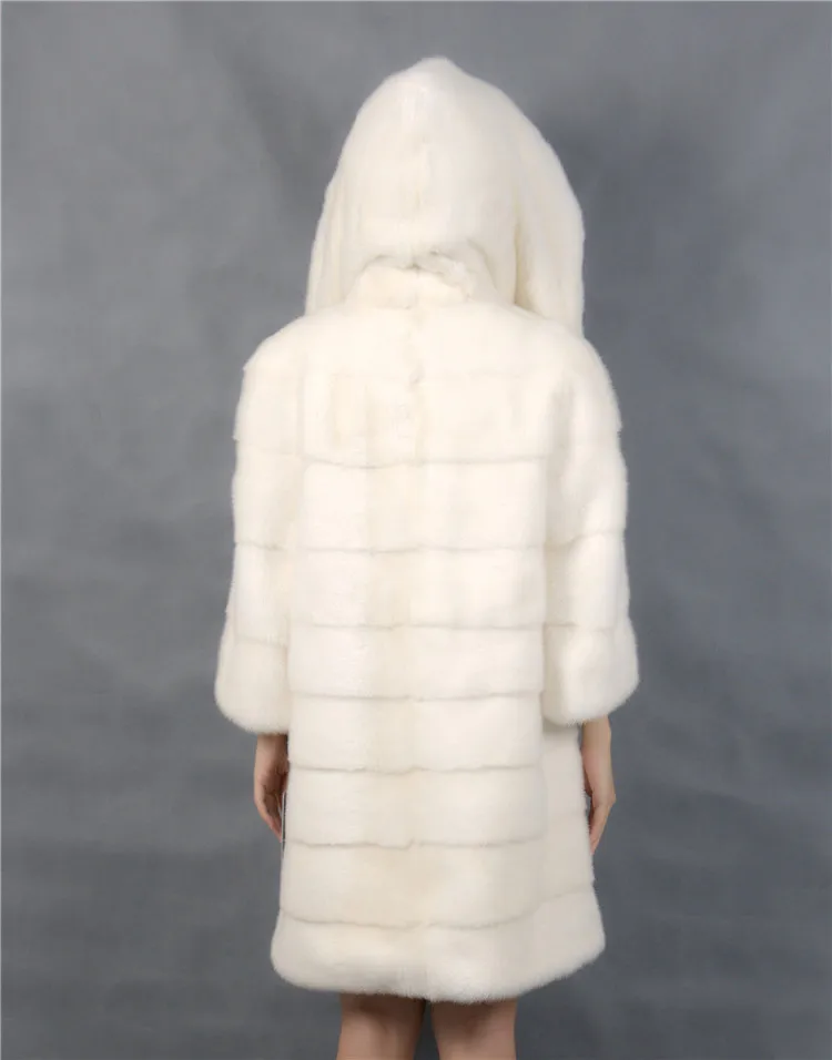 Зимнее женское Модное Длинное Пальто из натурального меха норки 8051-W