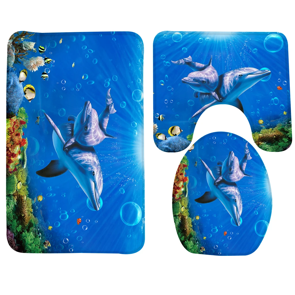 3pcs Bathroom Mat Sets Underwater Abstract Bubbles Pattern Bath Mat Non