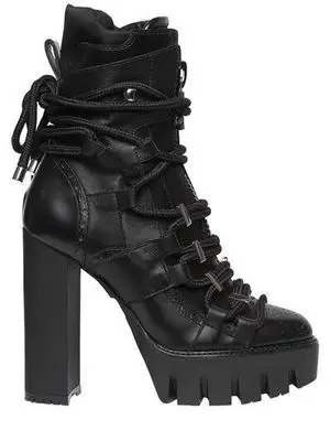 

Dipsloot 2019 Women Sexy Thick Platform Solid Black Motorcycle Boots Lady Round Toe Ankle Boots Girls Lace-up Dress Runway Shoes