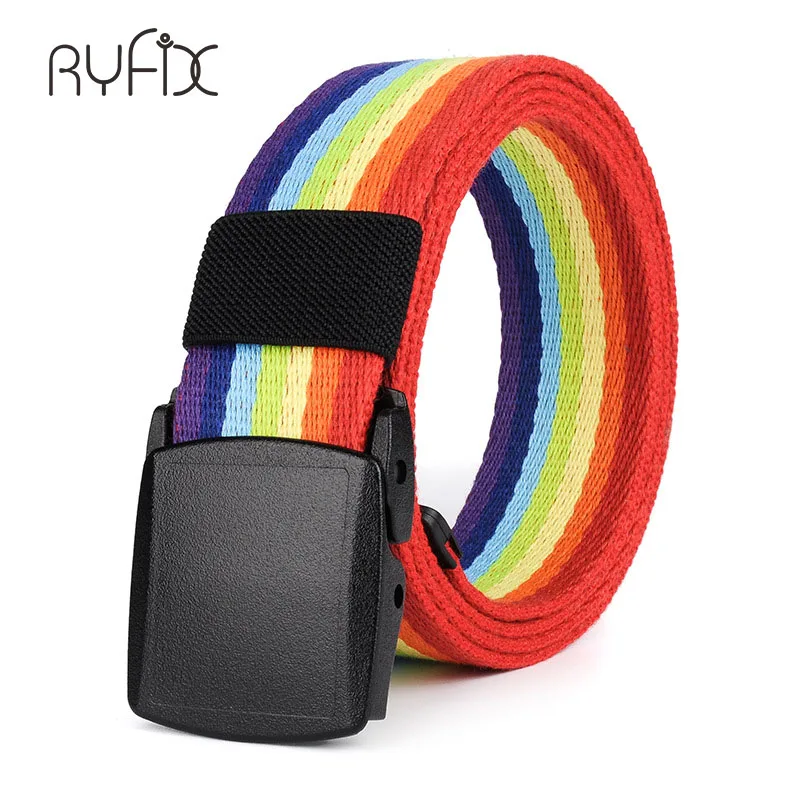 

2019 black buckle rainbow canvas belt luxury brand men women military belt jeans casual straps ceintures for jeans NS42
