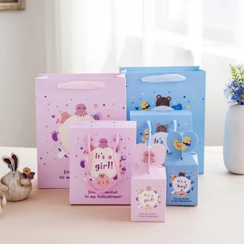 

25pcs Cute Paper Gift Bags blue Pink Candy Bag for Gender Reveal Party Baby Shower Birthday Candy Box Birthday Party Supplies