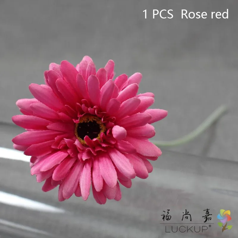 Rose red 6 шт., шелковые искусственные герберы(Ромашки) с одним стеблем, хризантема, вечерние украшения для стола, подарок F523 - Цвет: Rose red