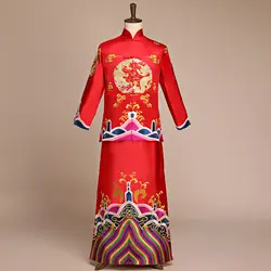 Новое поступление мужской cheongsam китайский стиль костюм жениха платье куртка длинное платье Традиционный китайский торжественное платье