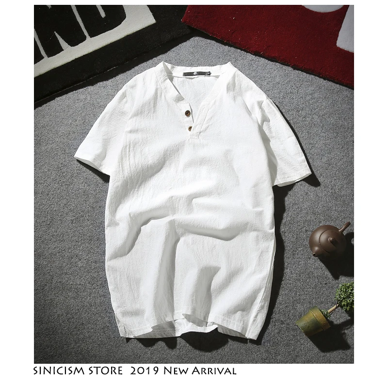 Sinicism Store 5XL мужская хлопковая льняная футболка, Мужская Летняя Повседневная футболка, мужские футболки с v-образным вырезом и коротким рукавом