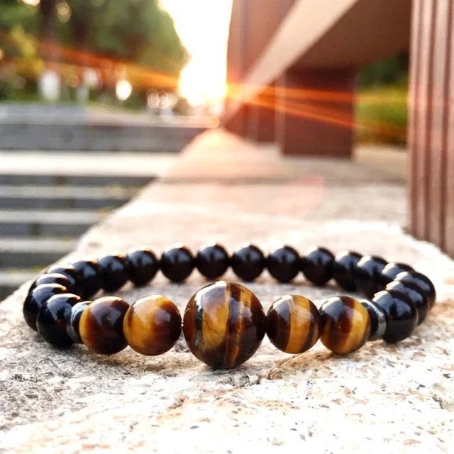 

ASHMITA 2019 8MM Black Onyx Bracelet With 1Pcs 12MM And 4Style Tiger Eye Man Fashion Beautiful Beads