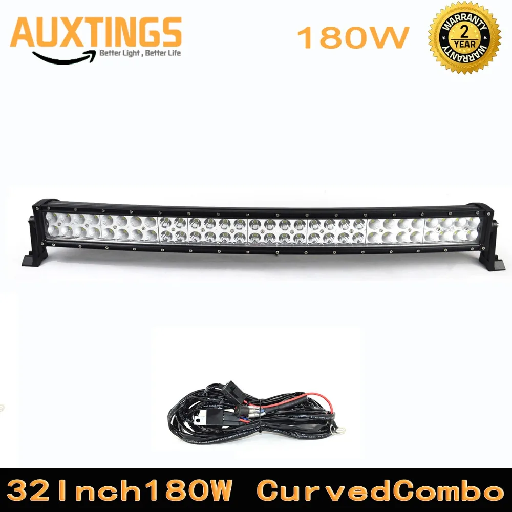 

32" 180W curved led light bar COMBO Beam with Wiring kit for Work Driving Offroad Boat Car Tractor Truck 4x4 SUV ATV