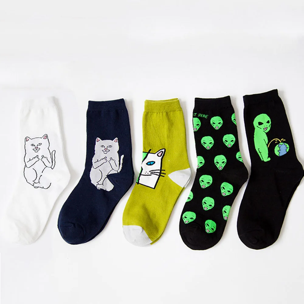 running socks women 1Pair Fashion Unisex Cartoon Cat Art Funny Alien Planet Comfortable Autumn Winter Creative Warm Cotton Halloween Party Socks heated socks for women