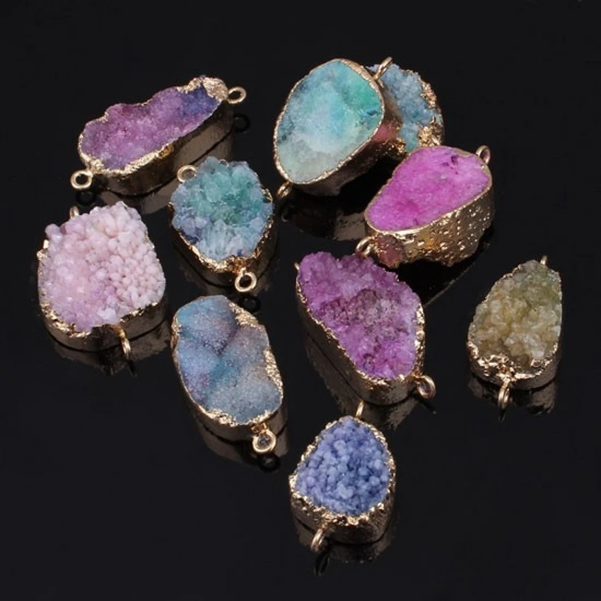 100-Unique Wholesale 10 Pcs Light Yellow Gold Color Onyx Stone Connector Pendant Charm Jewelry