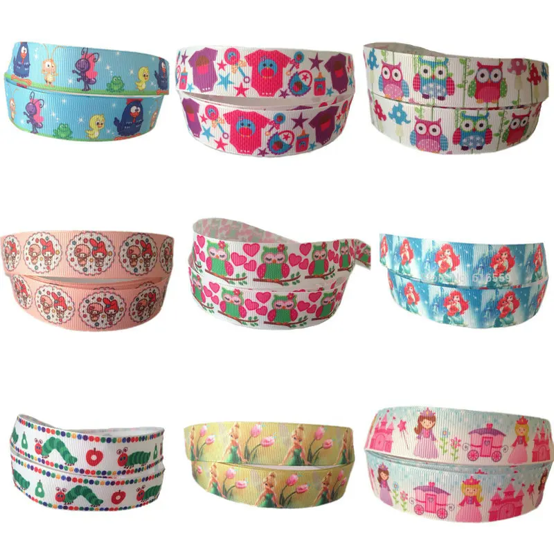 

5 meters/lot Cartoon Printed Grosgrain Ribbon 7/8" 22mm for Hair Bows DIY handmade gift packaging decorative ribbons sewing