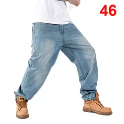 Мешковатые джинсы Для мужчин джинсовые штаны Свободные уличная джинсы 2018 мода скейтборд брюки для Для мужчин плюс Размеры брюки сплошной