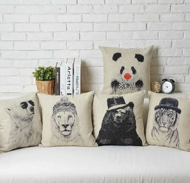 Kreatif Kartun Hewan Hitam Putih Sketsa Topi Hitam Beruang Singa
