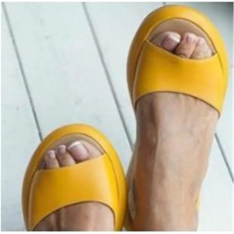 WENYUJH/ Летние босоножки на танкетке; белые модные пикантные женские Босоножки с открытым носком на платформе, увеличивающие рост; туфли-лодочки; цвет розовый; большие размеры 34-43 - Цвет: Цвет: желтый