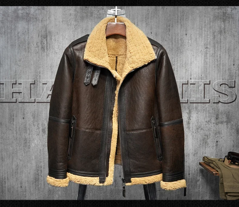 Мужская куртка из овчины B3 летная куртка короткая меховая кожаная куртка импортная шерсть из Австралии Мужская овчина Авиатор шуба