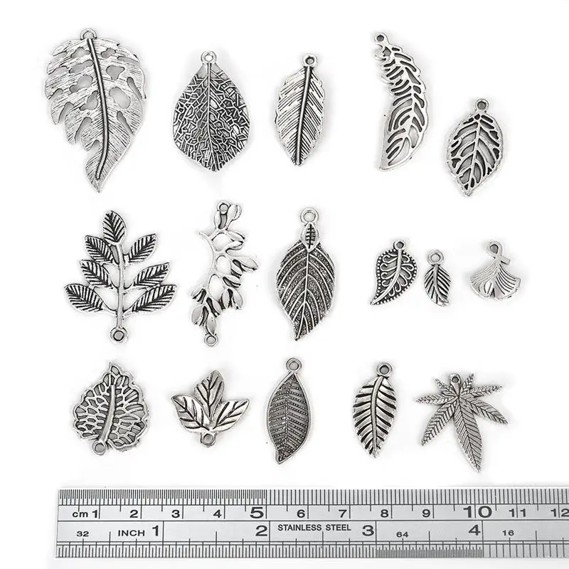 16pcs Antique Silver Zinc Alloy Mixed Leaf Charms Pendants for Bracelets Branch Charm Jewelry Accessories Findings DIY Wholesale - Цвет: Белый