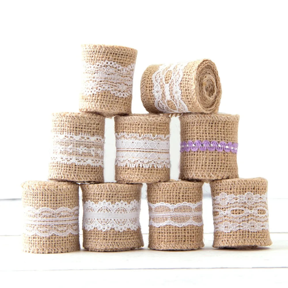 

1M/Rolls Width 5cm Jute Burlap Hessian Ribbon With Lace Vintage Rustic Wedding Decorations Ornament Party Decoration Accessories