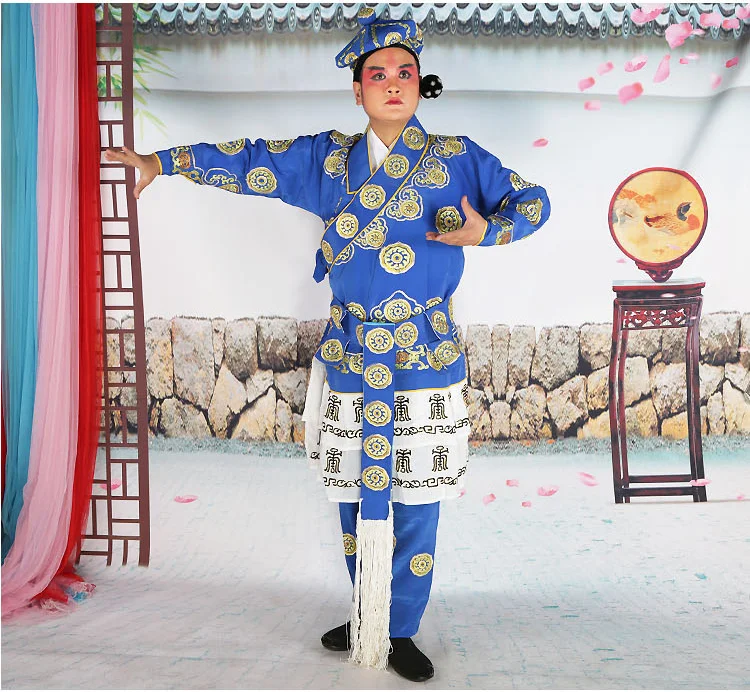 Атласные шелковые мандарин куртка + брюки + шляпа Пекинская опера Мужская драма костюмы wusheng одежда опер кунг-фу боец мужчины одежда