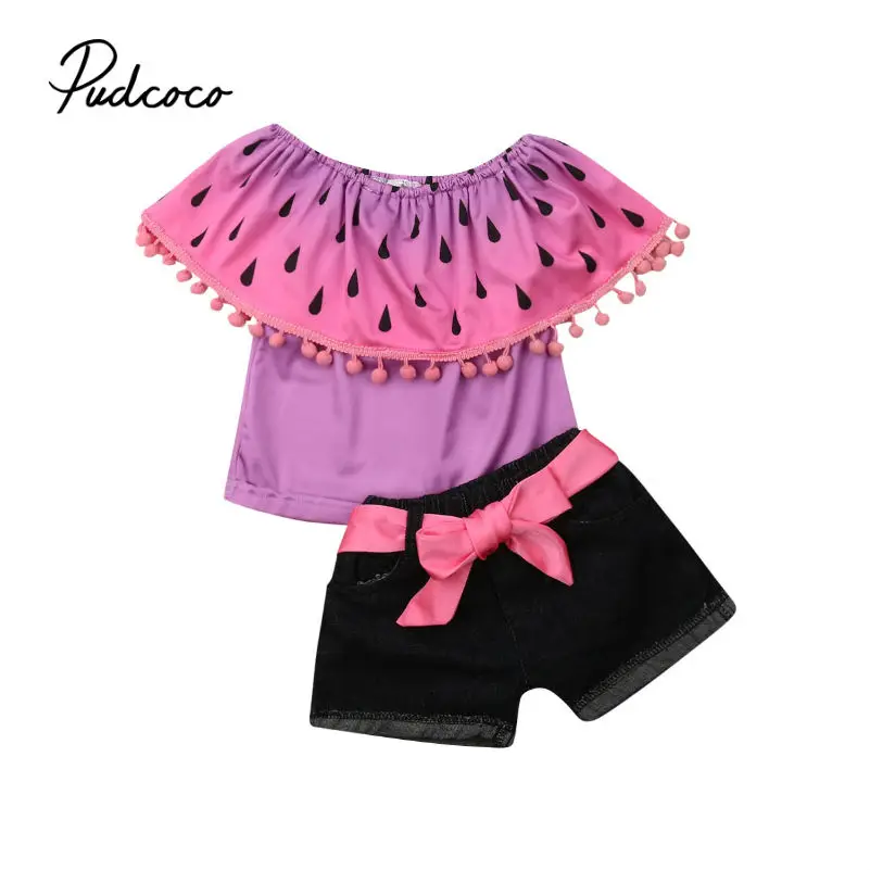 

Tops Shorts Children Clothing Suits For Girls Clothes Kids Toddler Enfant Fille Infantis Outfits Watermelon Print + Tassel Decor