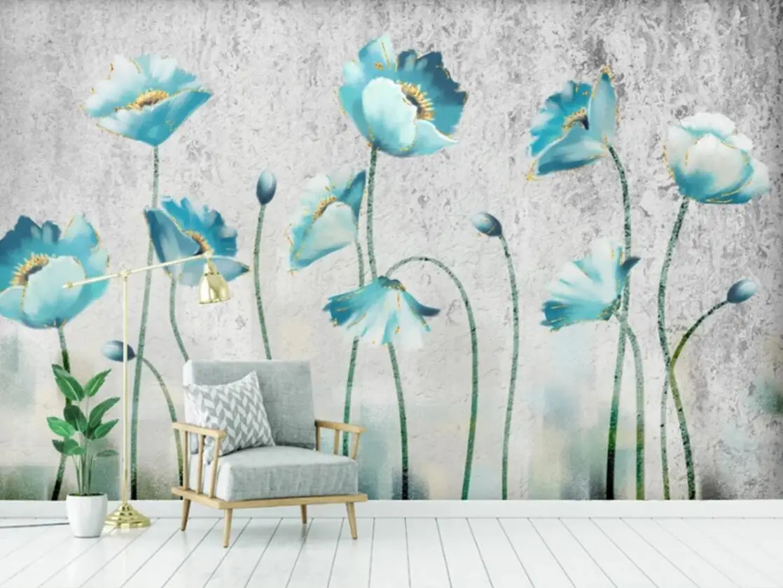 

European Blue Floral Wallpaper for Walls Mural Large Photo Home Wall Decor Hand Painting Flower s Roll Custom