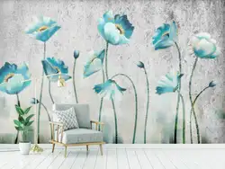 Европейский синий цветочный обои для стен росписи большие фотообои дома Настенный декор Ручная роспись цветок обоев на заказ