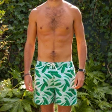 Мужские пляжные шорты, летние зеленые плавки с принтом листьев, мужские плавки, пляжная одежда для плавания, костюм с подкладкой, сетка для серфинга