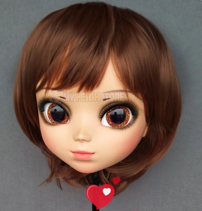 (P 03) Женская милая девочка каучуковая полуголовая маска кигуруми с BJD глазами