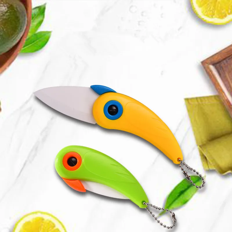 

Creative Bird Shape Fruit Knife Outdoor Ceramic Parrot Knife Beautiful Folding Knife Portable Mini Children Pocket Knife