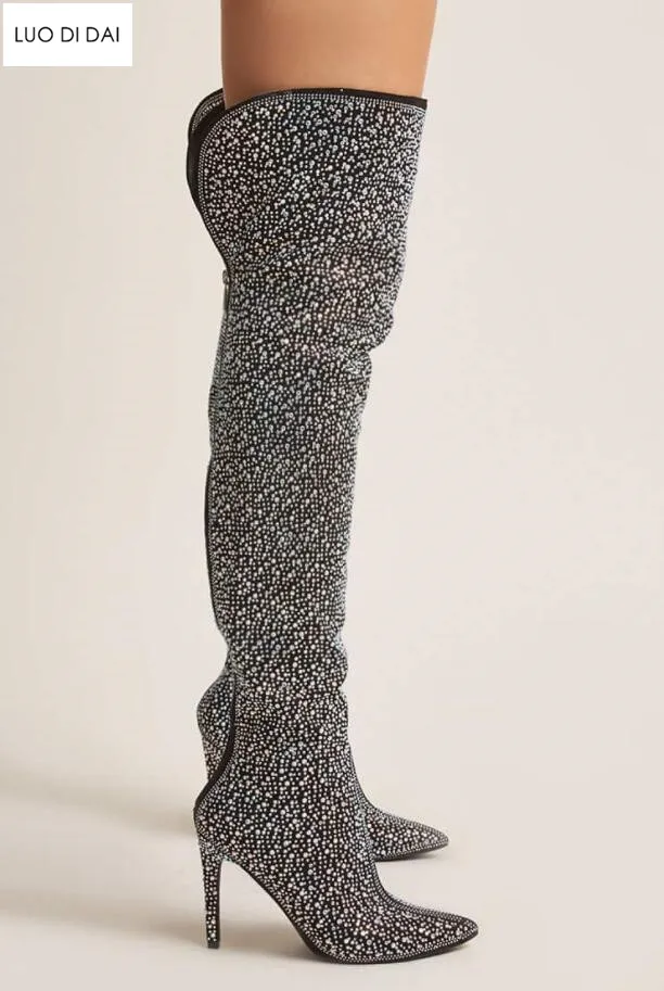 thigh high glitter boots