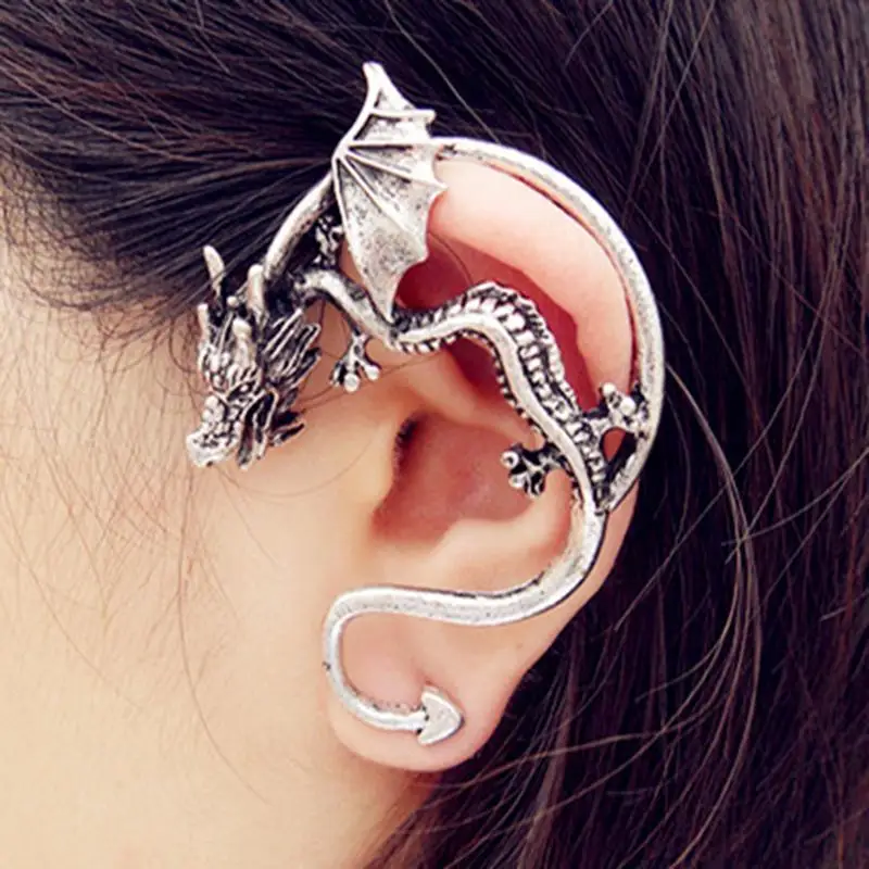 

Vintage Silver Bronze Punk Metal Fly Dragon Bite Ear Cuff Clip Earrings for Women Fashion Jewelry Wrap Earrings