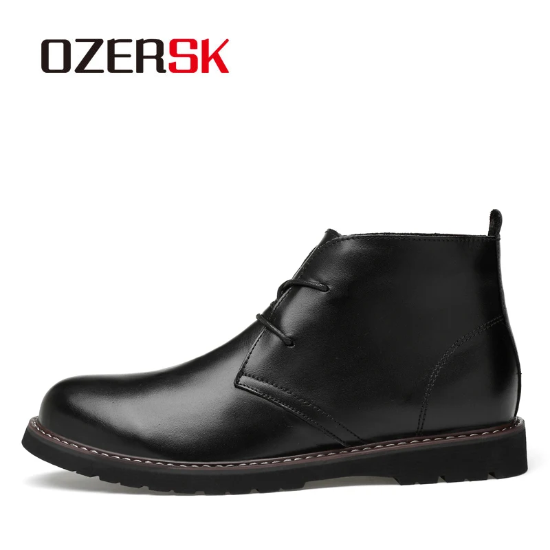 OZERSK/повседневные мужские ботинки из натуральной кожи; сезон осень-зима; ботильоны; модная обувь на шнуровке; Мужская обувь высокого качества в винтажном стиле