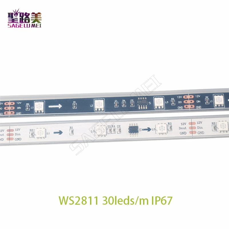 DC12V SMD5050 RGB гибкий адресуемый 30/48/60 светодиодов/m ws2811 Светодиодный пикселей светодиодные полосы света ленты внешние ic, 1 ic control 3 светодиода