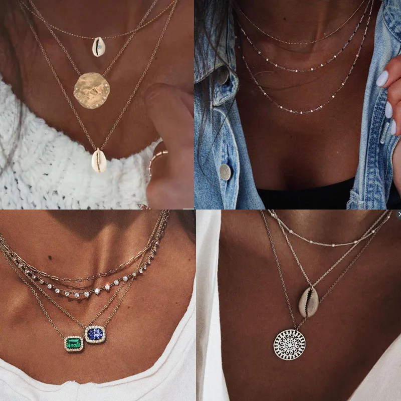 DIEZI богемное многослойное ожерелье s для женщин Серебряное Золото Цвет геометрические цепочки на ключицы ожерелье ювелирные изделия