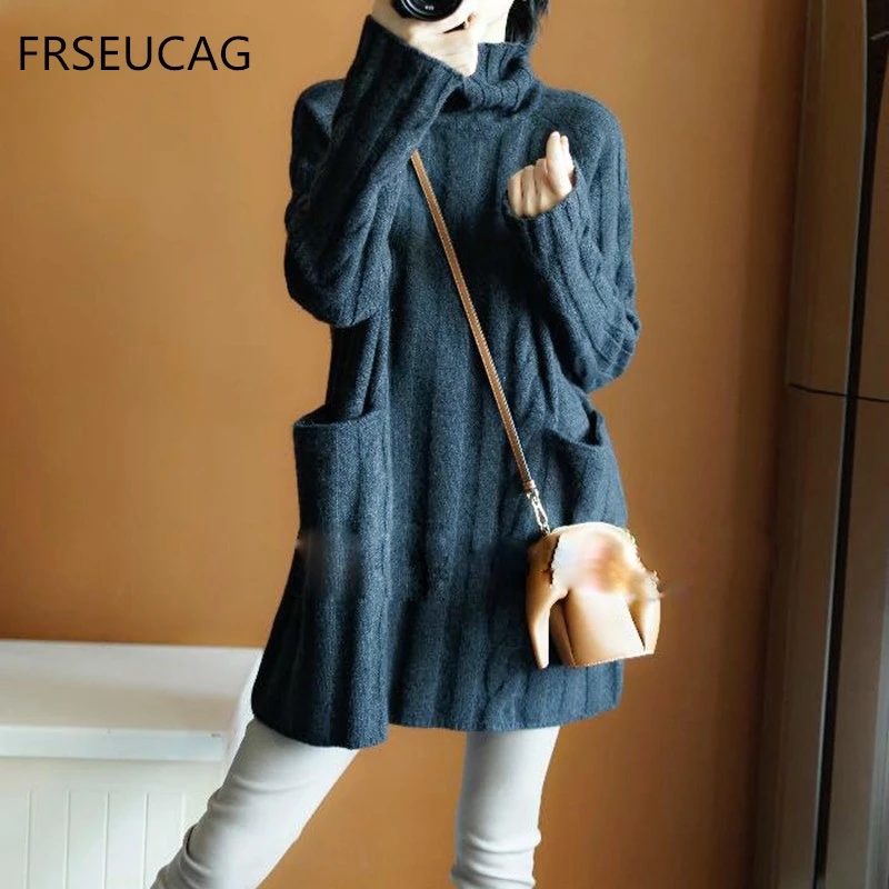 Best Price Autumn and winter new high collar sweater loose comfortable ladies knit high-end brand FRSEUCAG sweater long sleeve pullover
