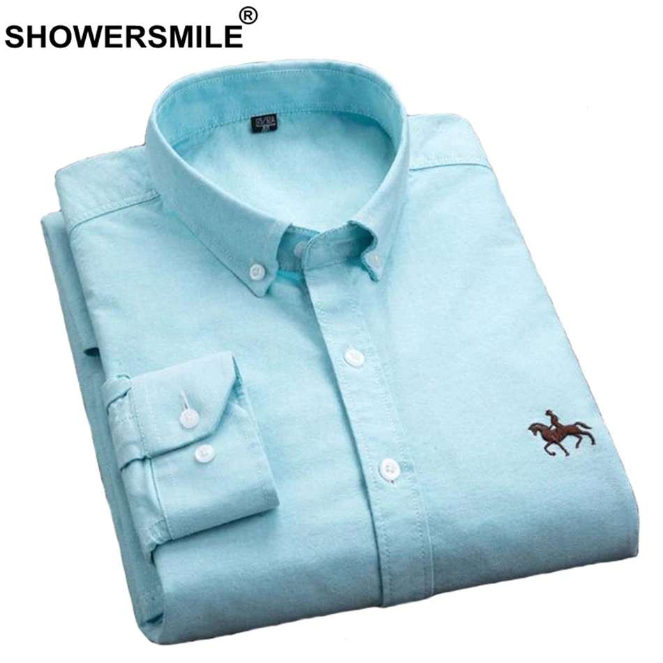 SHOWERSMILE рубашка для мужчин желтый натуральный хлопок повседневное Slim Fit мужской вышивка рубашка с длинными рукавами Осень мужские, большого