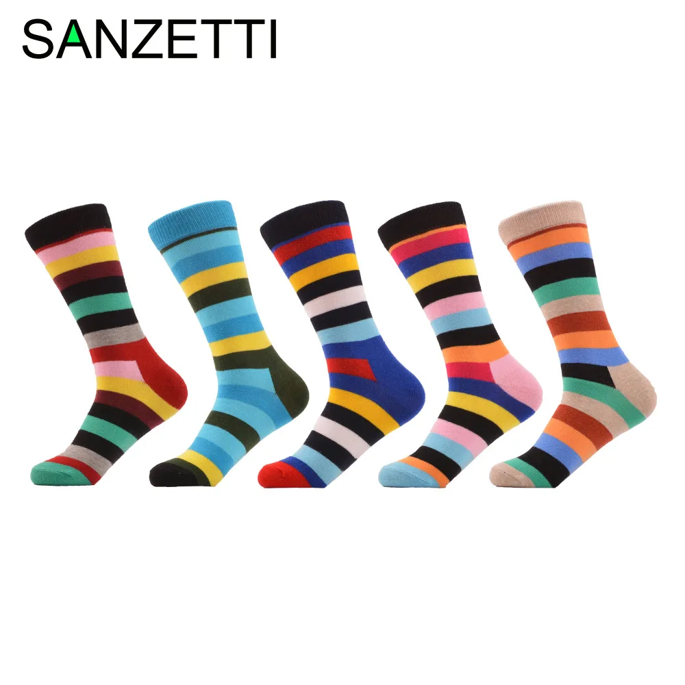 

SANZETTI 5 Pairs/Lot Colorful Funny Combed Cotton Dress Wedding Striped Socks Casual Long Women Party Sock Novelty Fashion Socks