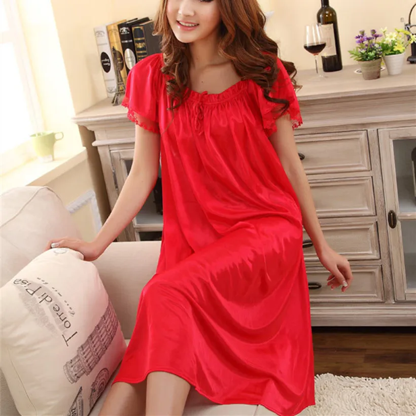 

One-piece dress summer short-sleeve women plus size lounge viscose nightgown lingerie xxxl 140cm bust Free Shipping